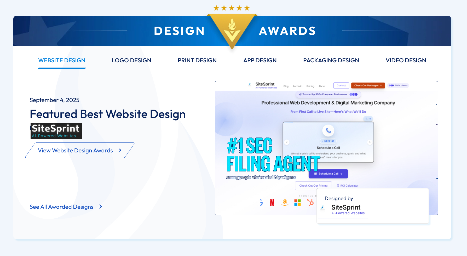 DesignRush award podium recognition for SiteSprint