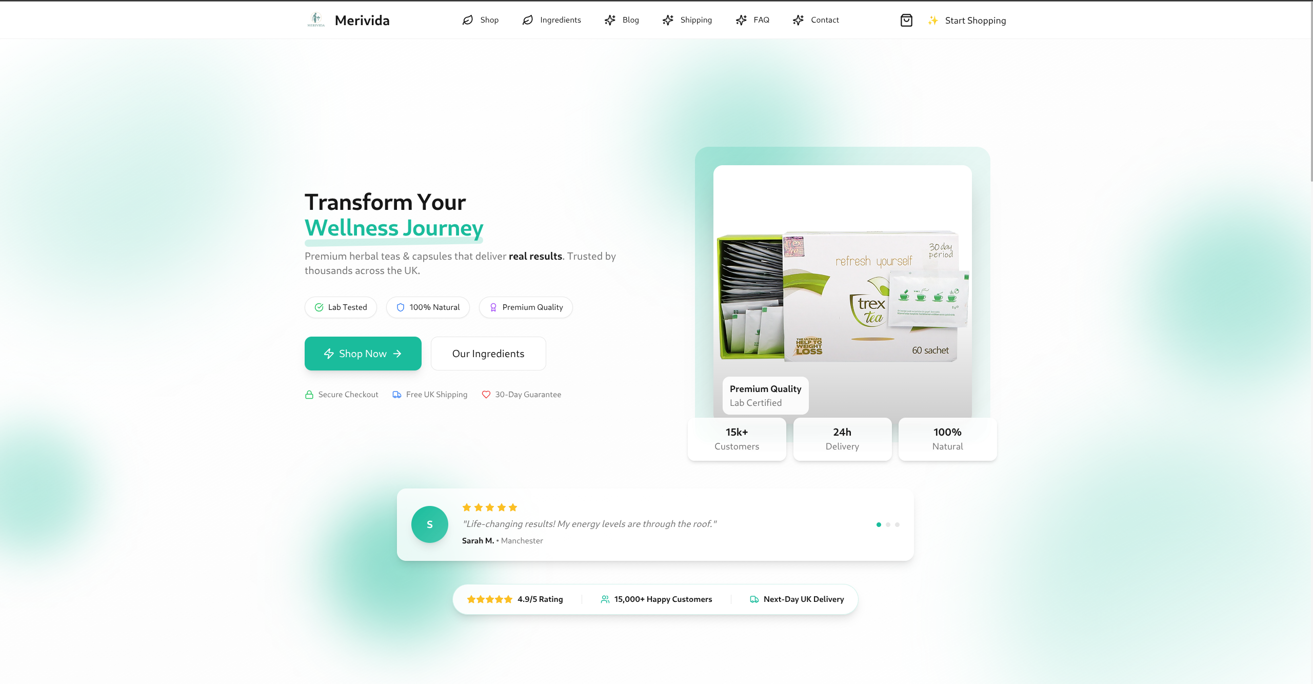 Screenshot of Merivida Wellness